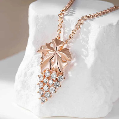 Rose Gold Color Crystal Grape Pendant Necklace