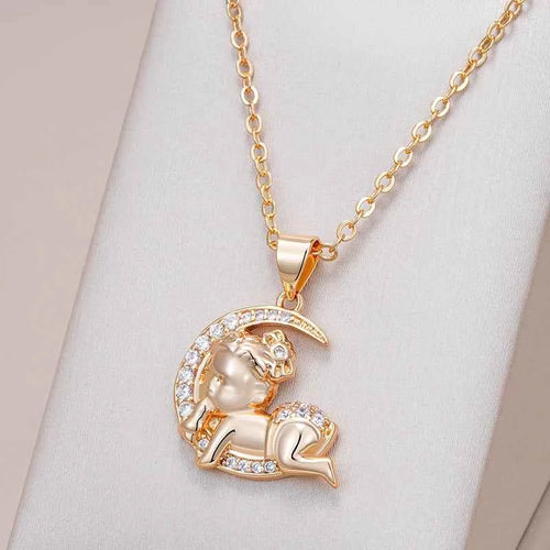 Rose Gold Color Moon Baby Pendant Necklace