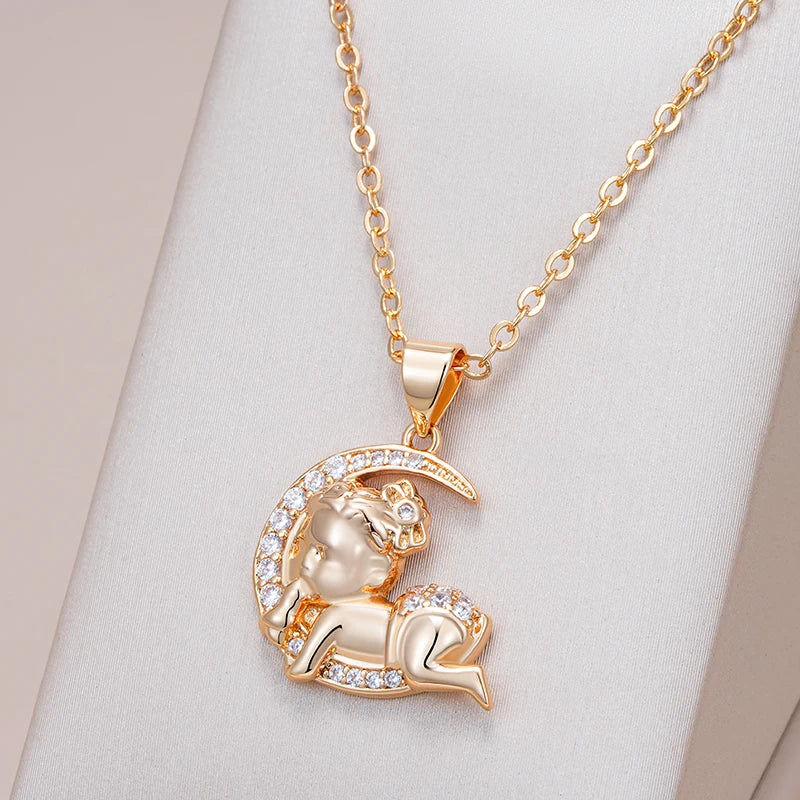 Rose Gold Color Moon Baby Pendant Necklace