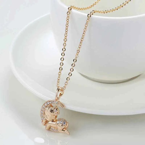 Rose Gold Color Moon Baby Pendant Necklace