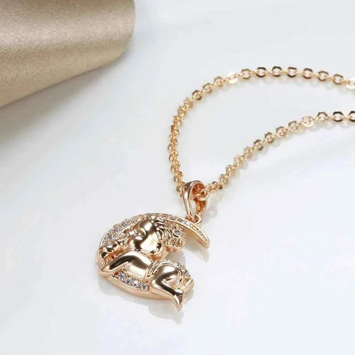 Rose Gold Color Moon Baby Pendant Necklace