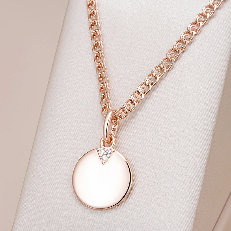 Rose Gold Color Round Coin Pendant Necklace Earrings