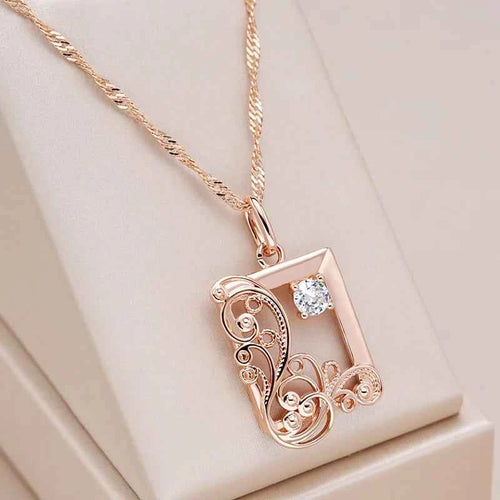 Rose Gold Color Square Pendant Ethnic Necklace