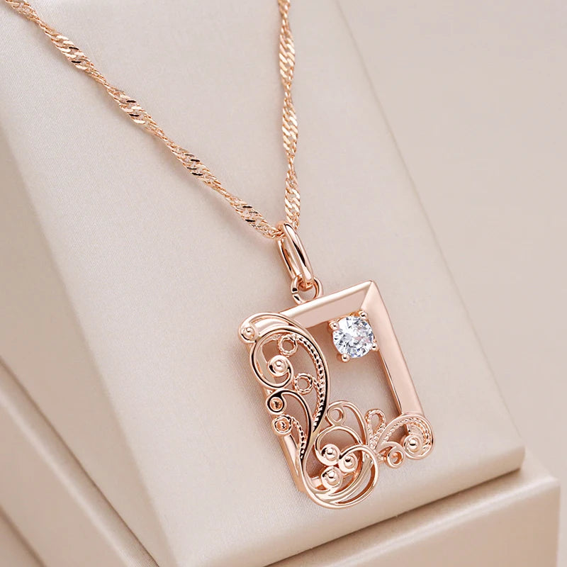 Rose Gold Color Square Pendant Ethnic Necklace