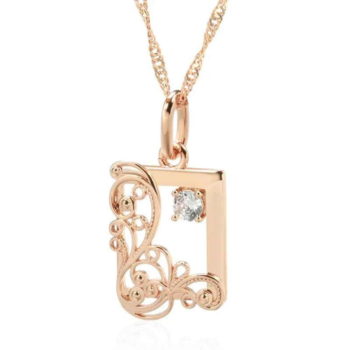 Rose Gold Color Square Pendant Ethnic Necklace