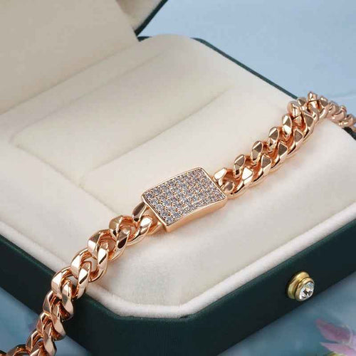 Rose Gold Gemstone Cuban Chunky Bracelet