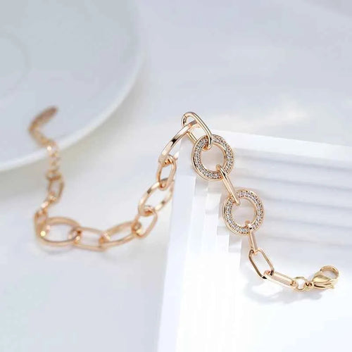 Rose Gold Gemstone Geometry Circles Link Bracelet