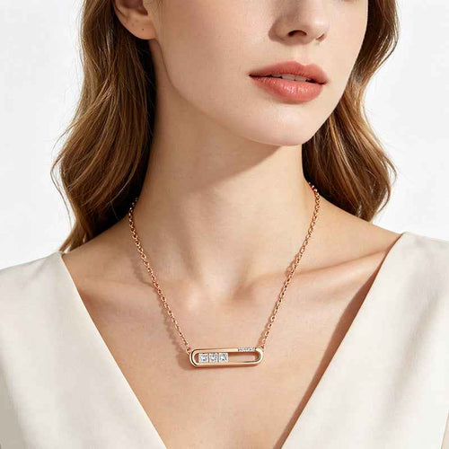 Rose Gold Geometric Bar Zircon Pendant Necklace
