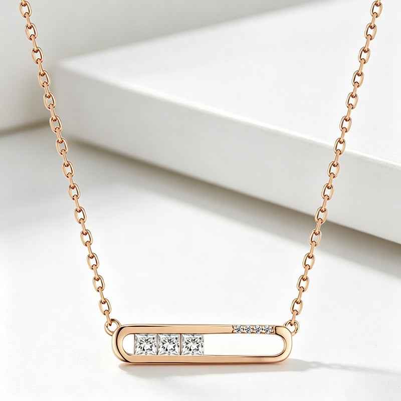 Rose Gold Geometric Bar Zircon Pendant Necklace