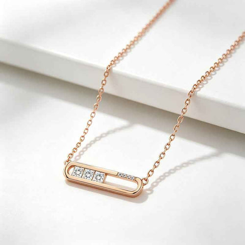Rose Gold Geometric Bar Zircon Pendant Necklace