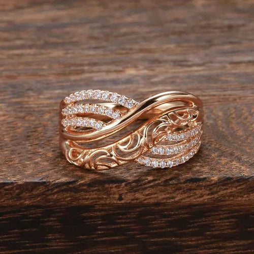 Rose Gold Hollow Flower Ethnic Ring
