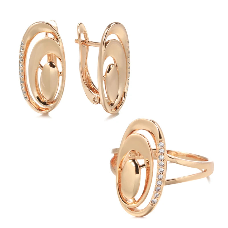 Rose Gold Minimalist Geometry Drop Earrings Ring Stes