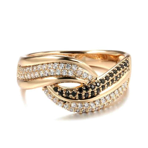 Rose Gold Natural Black Zircon Double Row Wave Ring