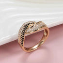 Rose Gold Natural Black Zircon Double Row Wave Ring