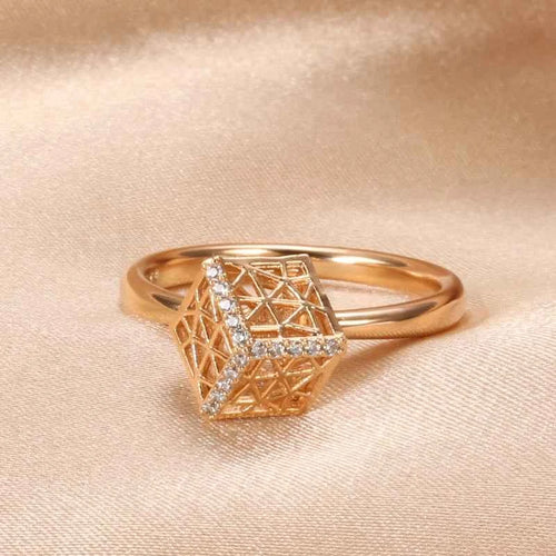 Rose Gold Ring Hollow Pattern Three-Dimensional Square Ring