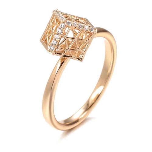 Rose Gold Ring Hollow Pattern Three-Dimensional Square Ring