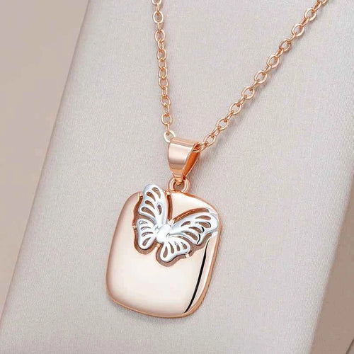 Rose Gold Silver Color Mix Hollow Butterfly Pendant Necklace