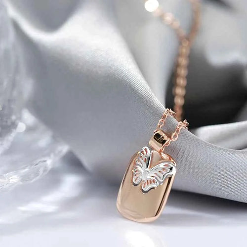 Rose Gold Silver Color Mix Hollow Butterfly Pendant Necklace
