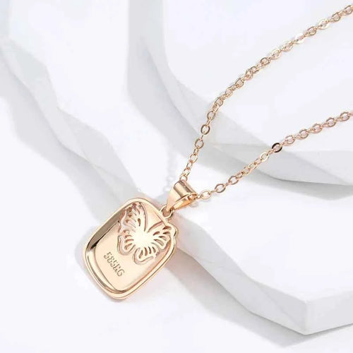 Rose Gold Silver Color Mix Hollow Butterfly Pendant Necklace
