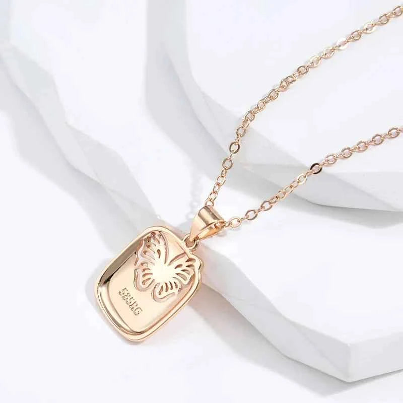 Rose Gold Silver Color Mix Hollow Butterfly Pendant Necklace