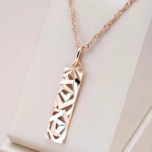 Rose Gold Silver Color Mix Square Long Pendant Necklace