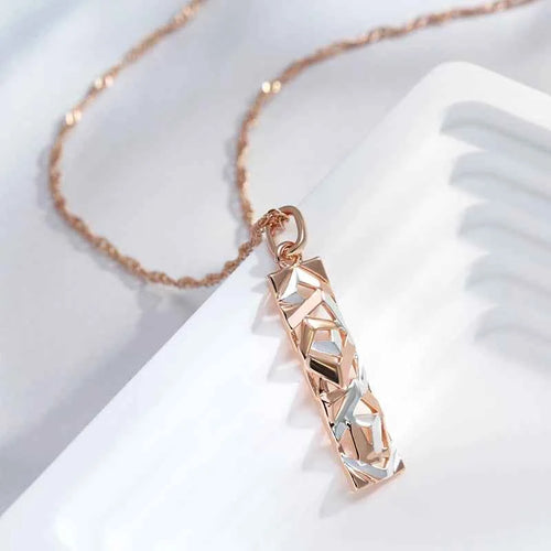 Rose Gold Silver Color Mix Square Long Pendant Necklace