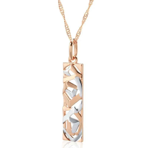 Rose Gold Silver Color Mix Square Long Pendant Necklace