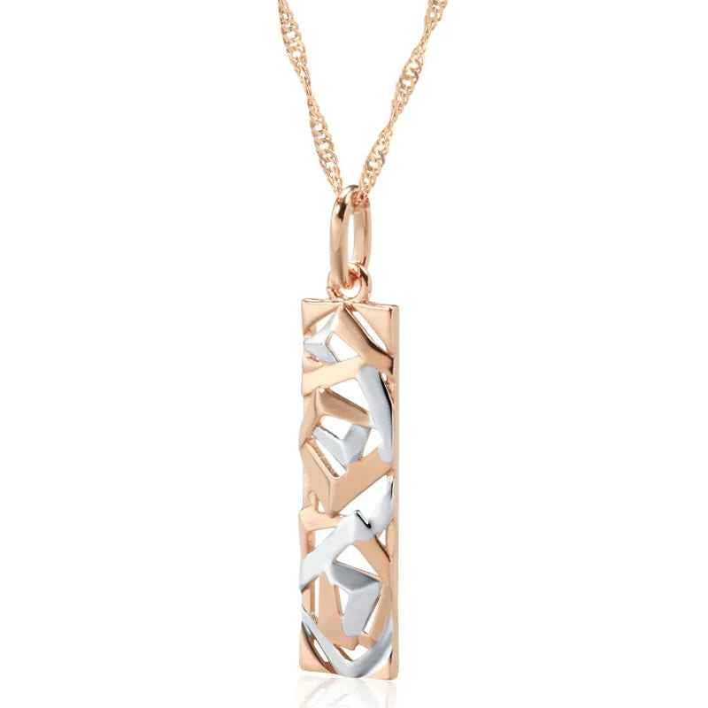 Rose Gold Silver Color Mix Square Long Pendant Necklace