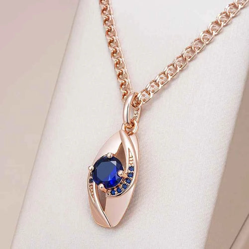 Rose Gold Snail Chain Blue Gemstone Pendant Necklace