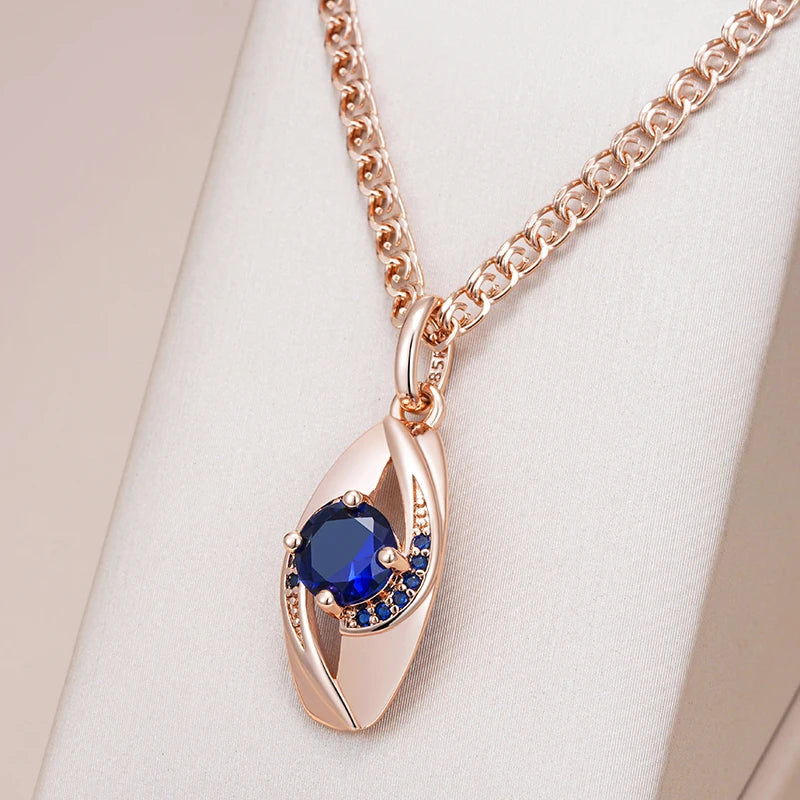 Rose Gold Snail Chain Blue Gemstone Pendant Necklace