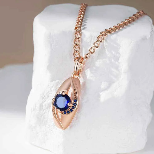 Rose Gold Snail Chain Blue Gemstone Pendant Necklace