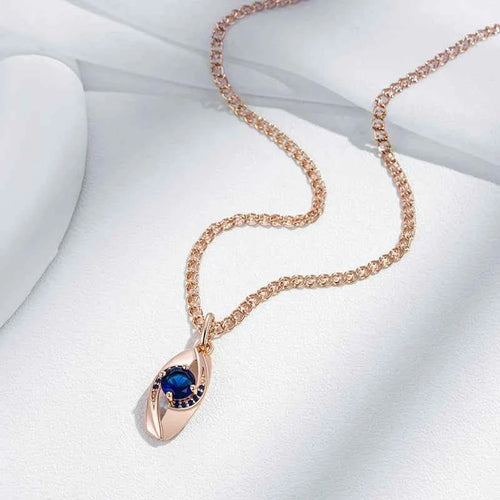 Rose Gold Snail Chain Blue Gemstone Pendant Necklace