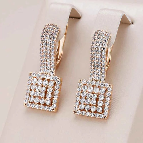 Rose Gold Square Full Crystal Earrings