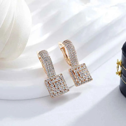 Rose Gold Square Full Crystal Earrings