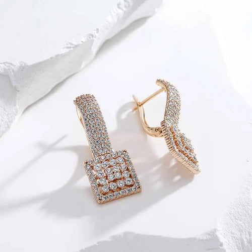 Rose Gold Square Full Crystal Earrings
