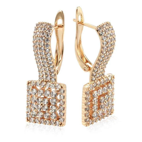 Rose Gold Square Full Crystal Earrings