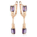 Rose Gold Square Purple Gemstone Long Drop Earrings