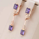 Rose Gold Square Purple Gemstone Long Drop Earrings