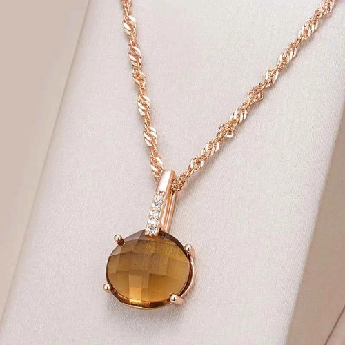 Round Light Brown Gemstone Pendant Necklace