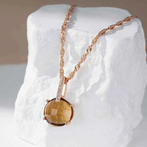 Round Light Brown Gemstone Pendant Necklace