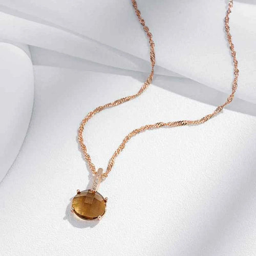 Round Light Brown Gemstone Pendant Necklace