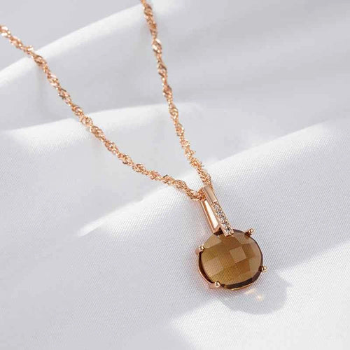 Round Light Brown Gemstone Pendant Necklace