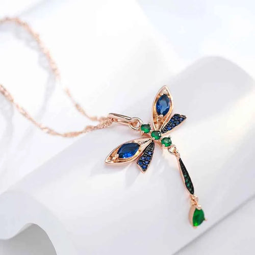 Rose Gold Dragonfly Multicolor Zircon Necklace