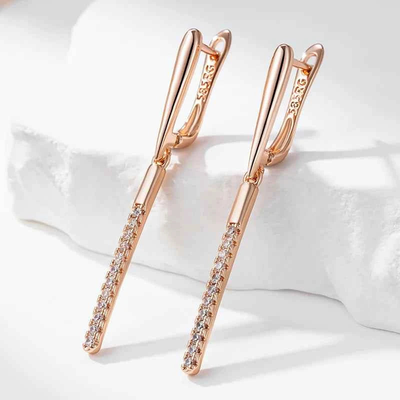 Rose Gold Linear Zircon Drop Earrings