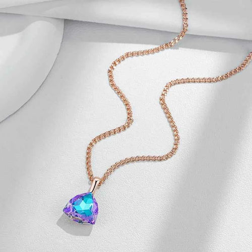 Rose Gold Triangular Color-Shift Zircon Pendant Necklace
