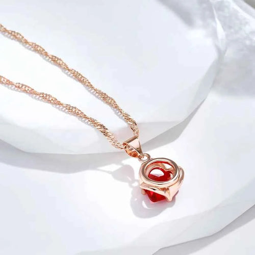 Rose Gold Red Triangle Zircon Pendant Necklace