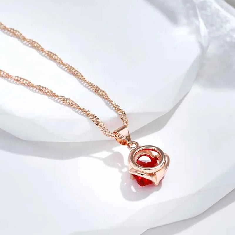 Rose Gold Red Triangle Zircon Pendant Necklace