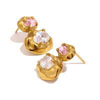Dual Tier Oval Crystal Stud Earrings