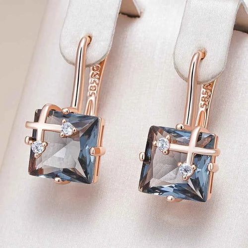 Rose Gold Grey Zircon Cross-Frame Drop Earrings