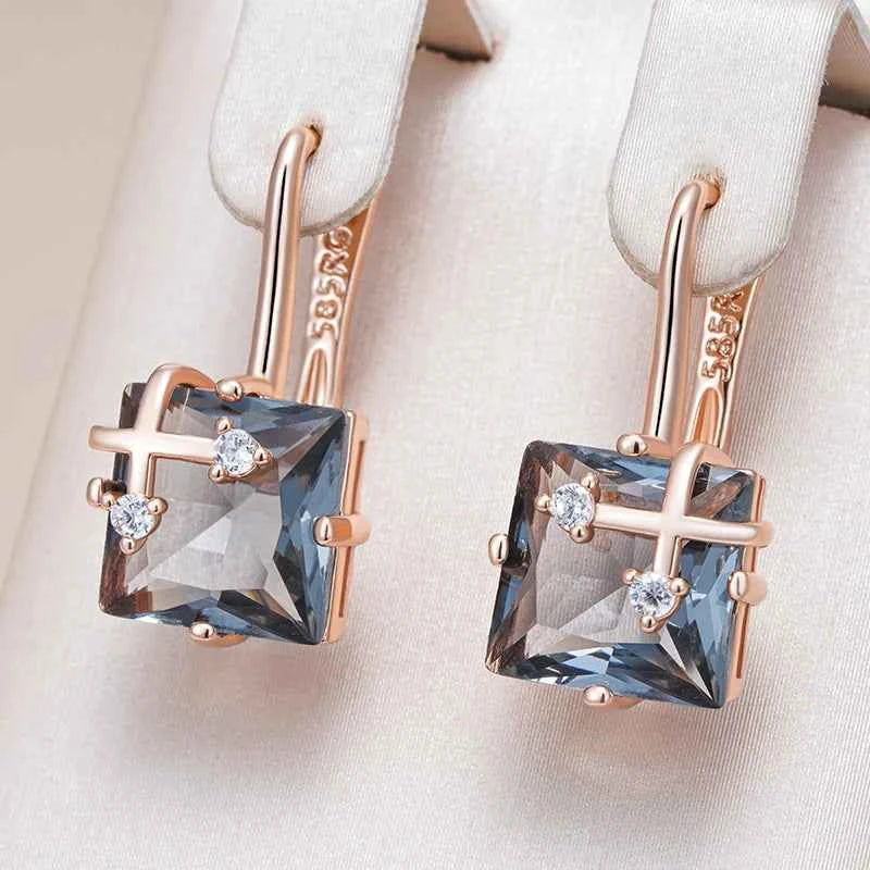 Rose Gold Grey Zircon Cross-Frame Drop Earrings